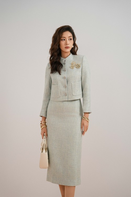 Sixdo Blue Tweed Pencil Skirt